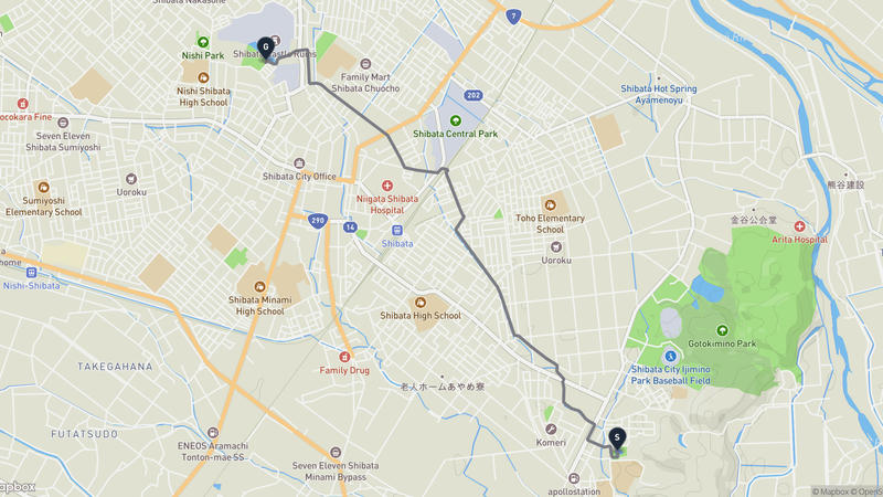 新発田市至新发田城址公园 徒步路线