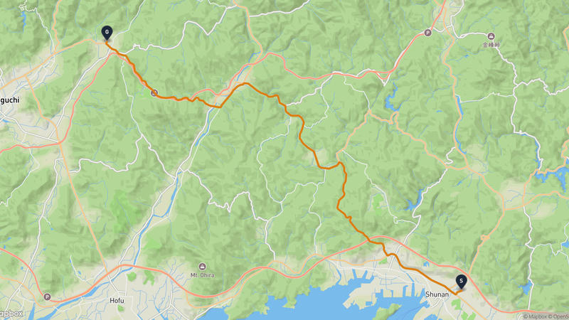 周南市至山口市 駕車路線