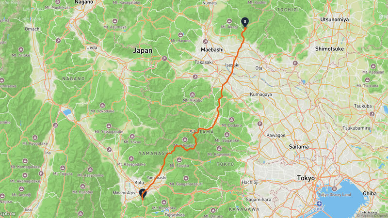 Kofu to Kiryu Hiking Route