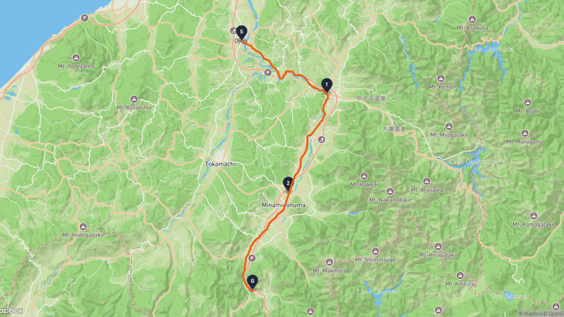 Ojiya to Meshishisan Cycling Route