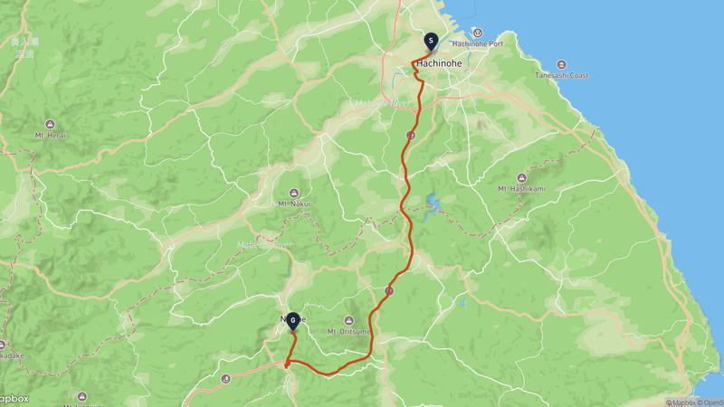 八戶城至九戸城 驾车路线