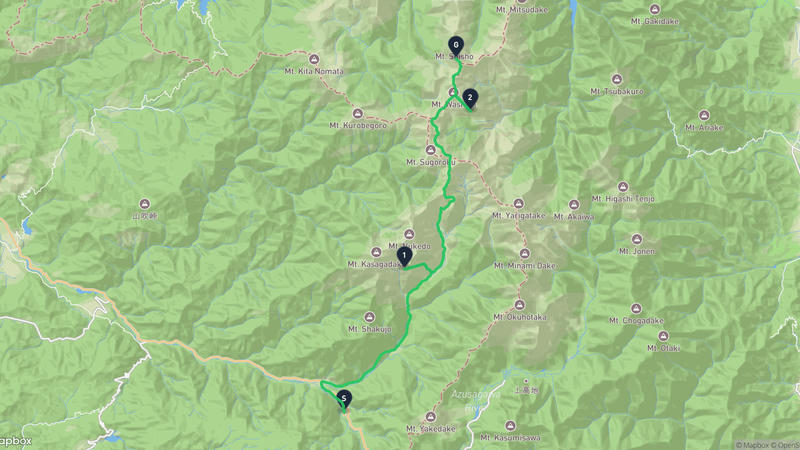 高山市至水晶岳 徒步路线