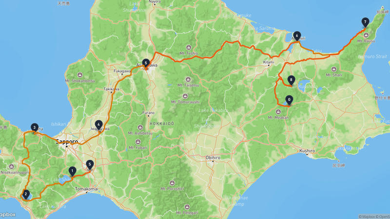 เส้นทางขับรถ Chitose-โออากันดาเกะ