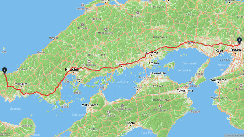普门寺至長門市 驾车路线