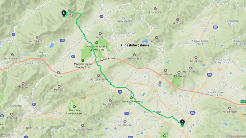 広島市安佐北区至東広島市 登山路線