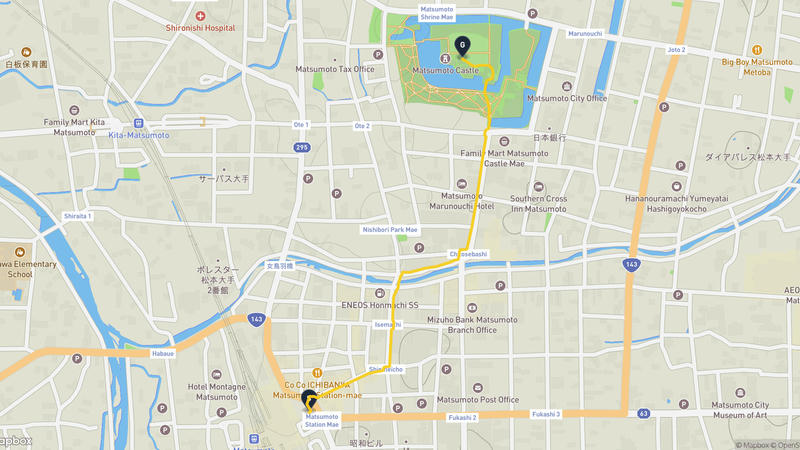 松本市鐘錶博物館至松本城 徒步路线