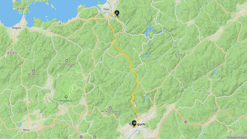 萩市至山口縣立山口博物館 登山路線