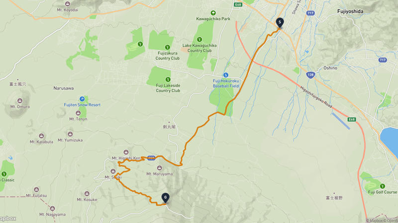 富士急高原樂園至鳴沢村 登山路線