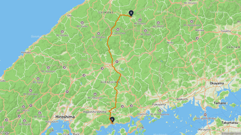竹原市至奥出雲町 驾车路线