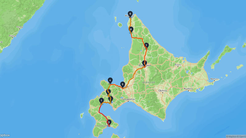 函館朝市至稚内市 骑行路线