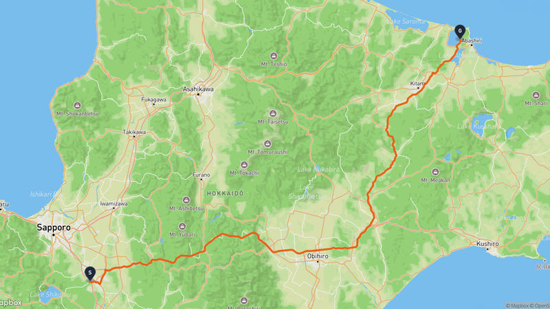 千歳市至網走市 驾车路线