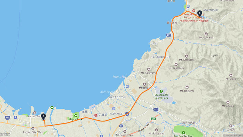 青森縣觀光物產館至淺蟲溫泉 驾车路线