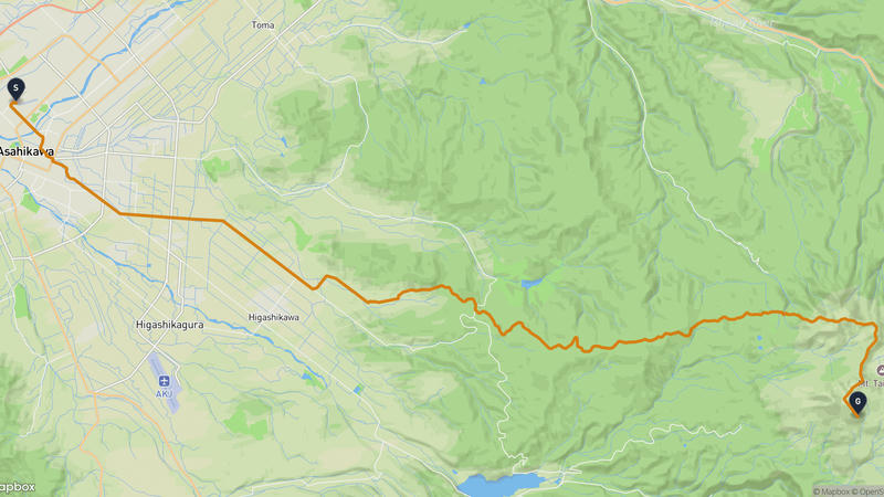 Asahi Bridge to Daisetsuzan National Park Hiking Route