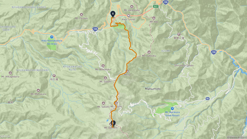 乘鞍岳至高山市 徒步路线