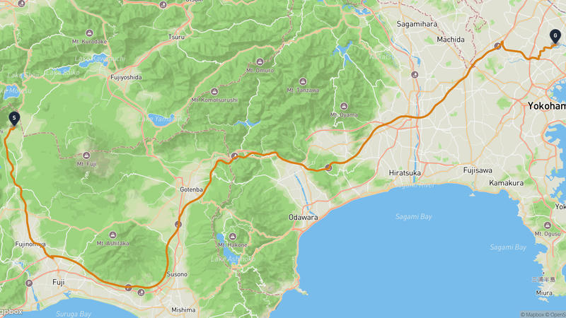朝霧高原至綱島溫泉 駕車路線