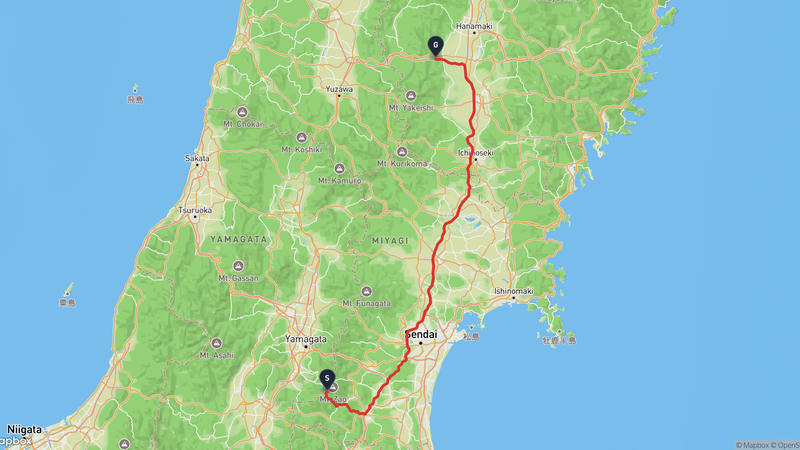เส้นทางขับรถ Zaō Quasi-National Park-Kitakami