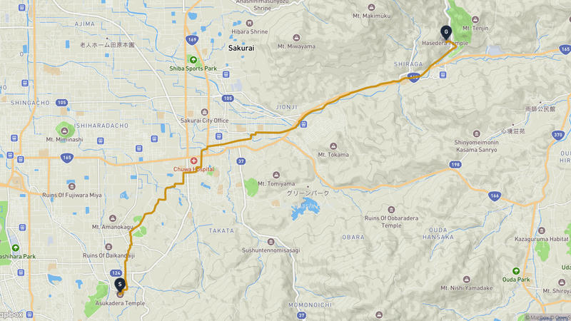 Asuka-dera Temple to Hase-dera Temple Hiking Route