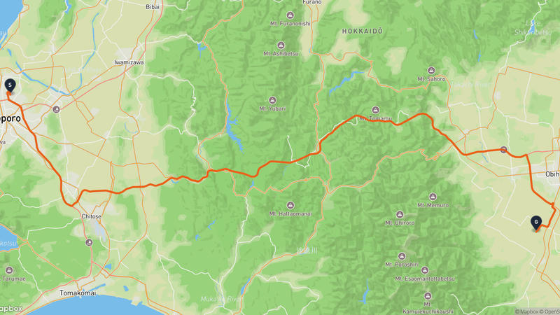 札幌市東区至帯広市 駕車路線