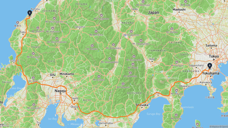 เส้นทางขับรถ Kaga-Tsunashima Onsen