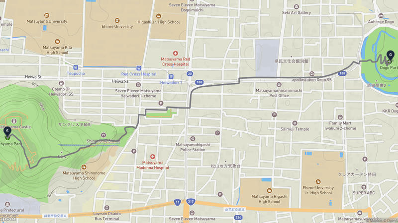 Matsuyama Castle to Yuzuki Castle Hiking Route