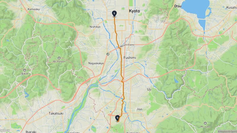 壬生寺至京田辺市 登山路線