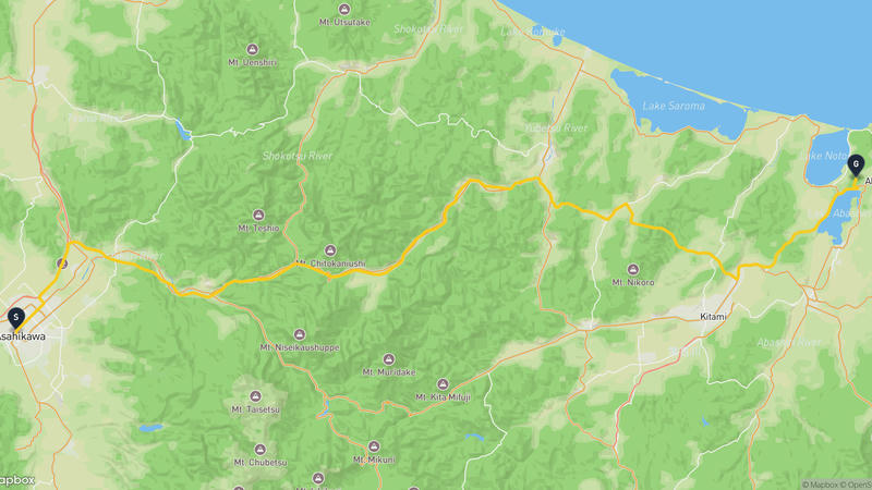 旭橋至網走市 駕車路線