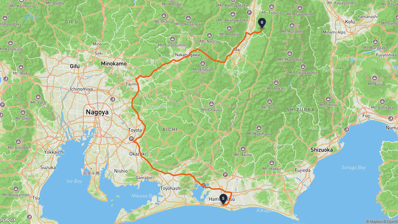 浜松市中央区至中川村 驾车路线