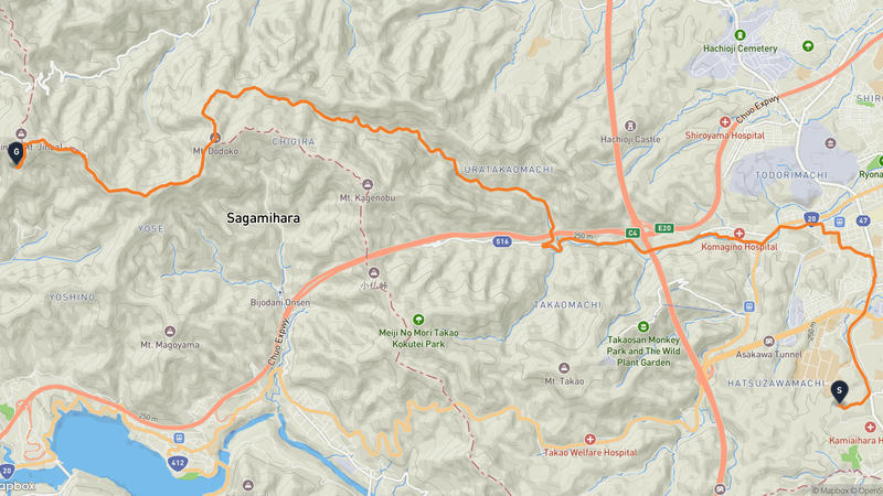明治之森高尾國定公園至相模原市緑区 徒步路线