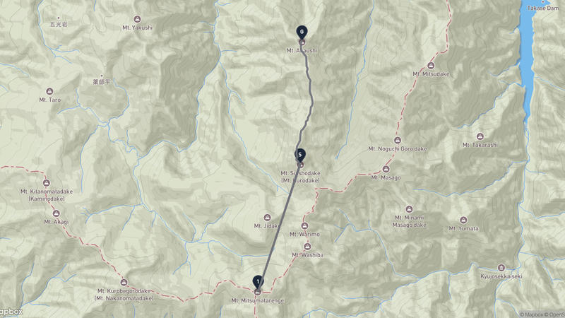 水晶岳至赤牛岳 登山路線