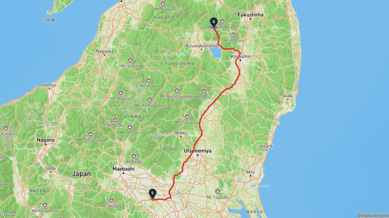 熊谷市至檜原湖 驾车路线