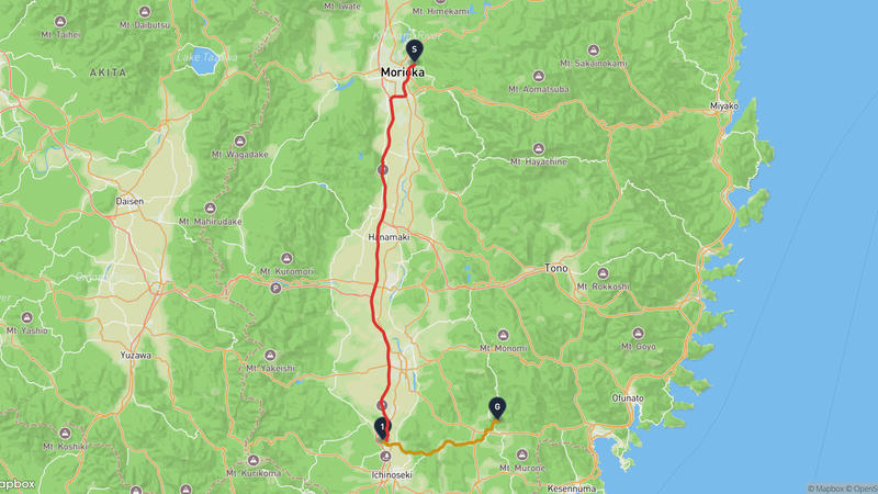 盛岡市至一関市 駕車路線