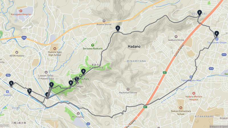 Hadano 하이킹 루트