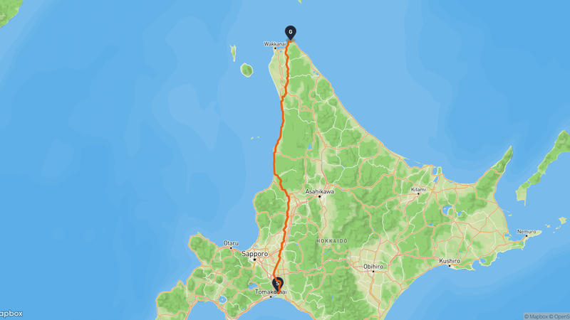 Tomakomai to Wakkanai Cycling Route