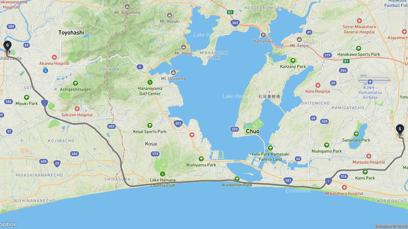 濱松城至吉田城 (三河國) 驾车路线