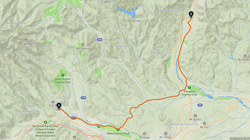 日光東照宮至鬼怒川溫泉 驾车路线
