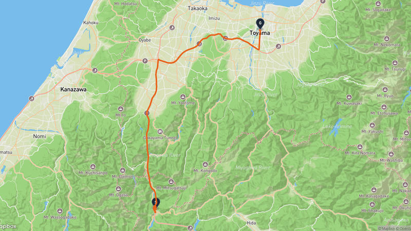 เส้นทางขับรถ Shirakawa Village-Toyama Castle