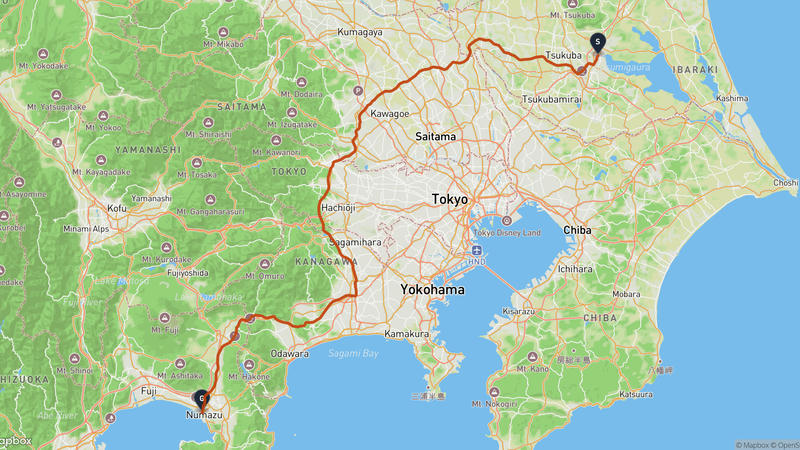 土浦市至狩野川 驾车路线