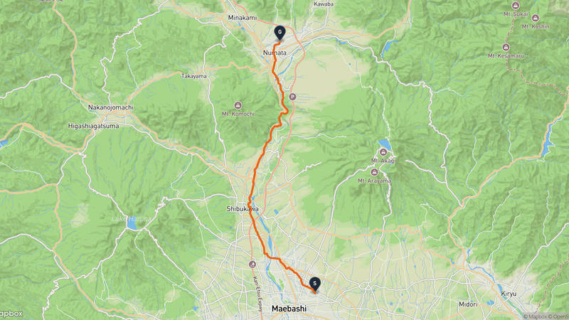 Maebashi to Numata Hiking Route