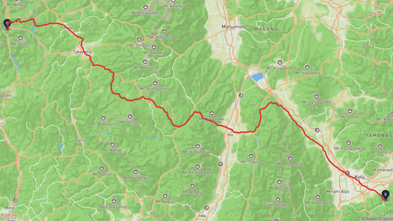 笛吹市至白川村 登山路線