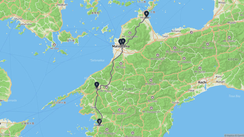 宇和島城至今治城 驾车路线