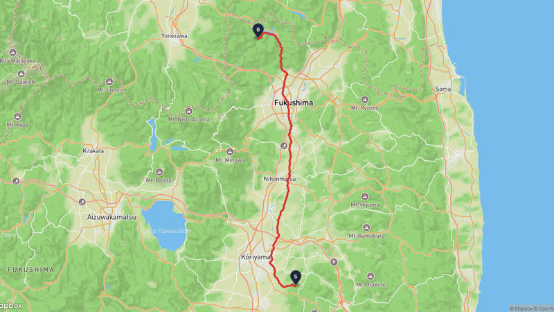 Koriyama to Fukushima Cycling Route