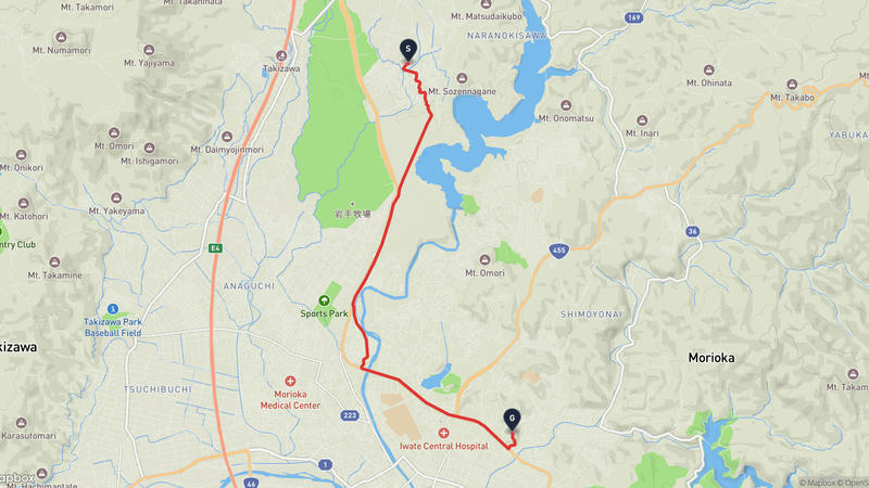 Takizawa to Morioka Castle Hiking Route