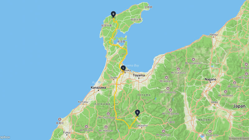 เส้นทางขับรถ Hida-Wajima