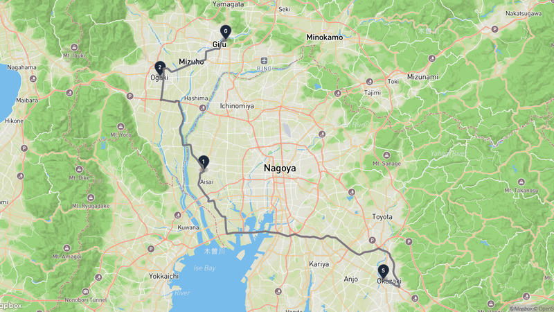 Okazaki Castle to Gifu Park Drive