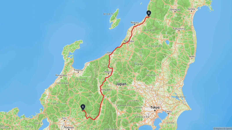 東白川村至村上市 駕車路線