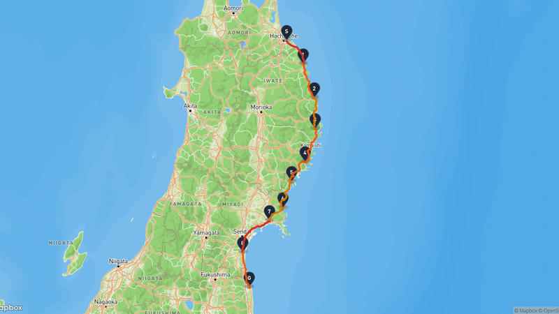 Hachinohe~Minamisoma 하이킹 루트