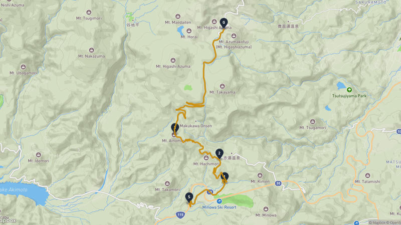 猪苗代町至一切經山 騎行路線