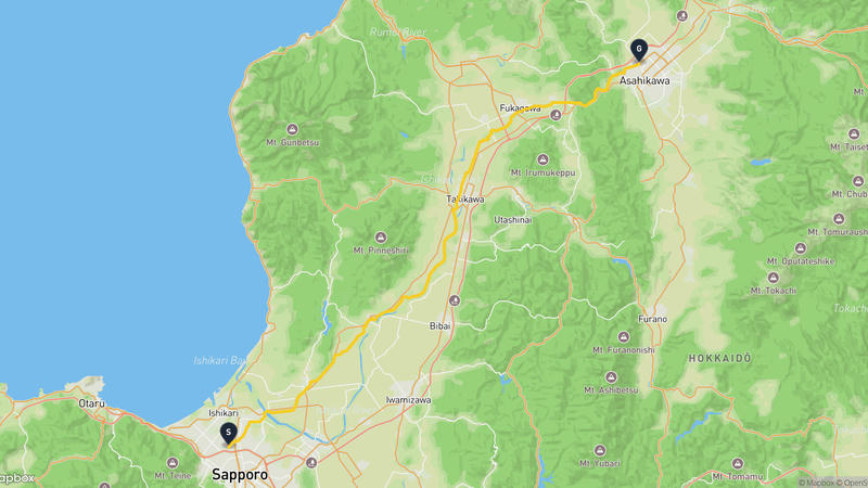 札幌市北区至旭川市 登山路線