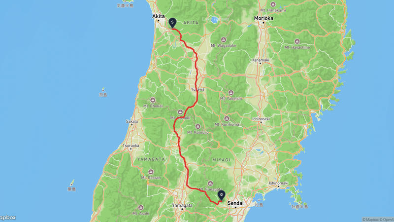 Akita to Aoba Ward, Sendai Cycling Route