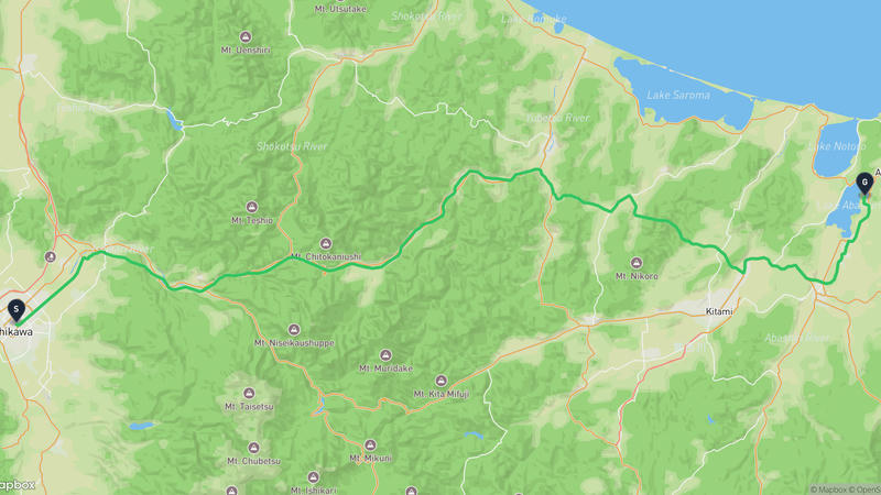 旭橋至網走市 駕車路線